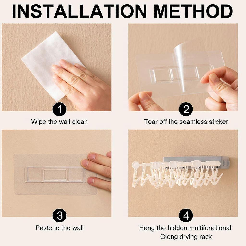 Wandmontierbarer ausziehbarer faltbarer Wäscheständer für Unterwäsche, Schlafsaal ohne Bohren Wäscheklammer - Pengj
