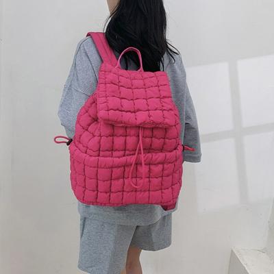 Women Backpack 18L Large Capacity Great Load Bearing Bubble Check Texture Outer Water Bottle Umbrella Pouch Drawstring Closure Wear-resistant