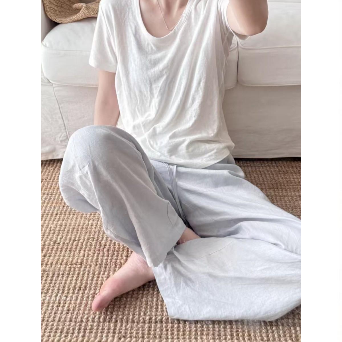 

Soft Breathable Yeast-Washed Linen Straight-Leg Trousers · Opaque & Non-Shrink S