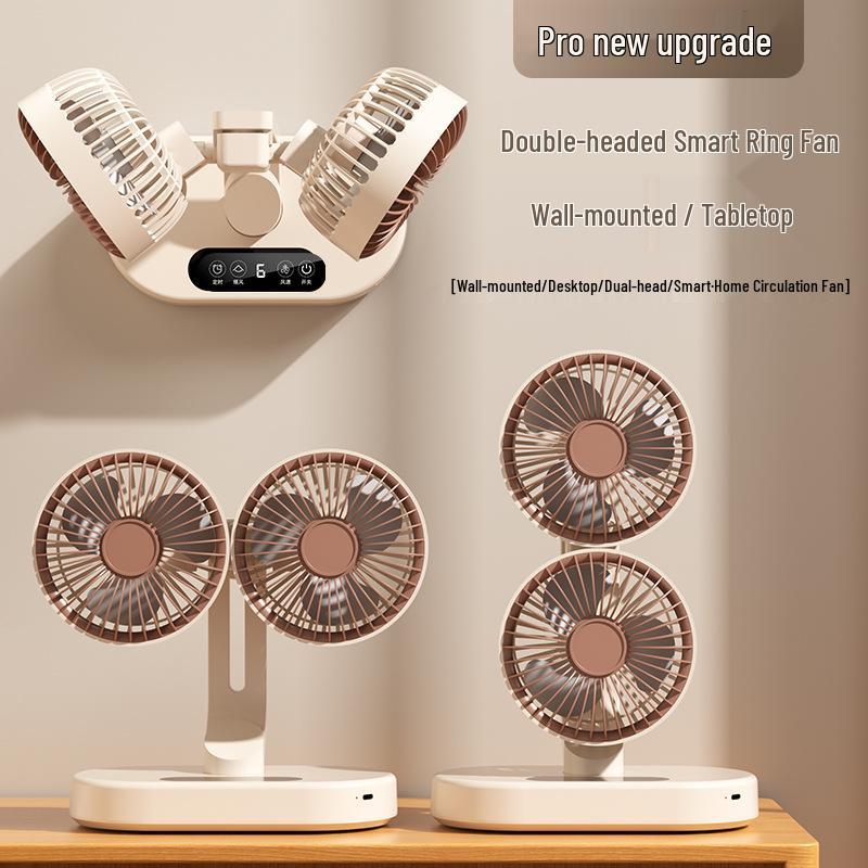 Dual-Head USB Mini Oscillating Desktop Fan with Digital Display for Home and Office