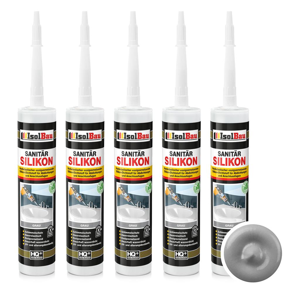 IsolBau Sanitary Silicone Gray Sanitär Silikon 5 x 300ml