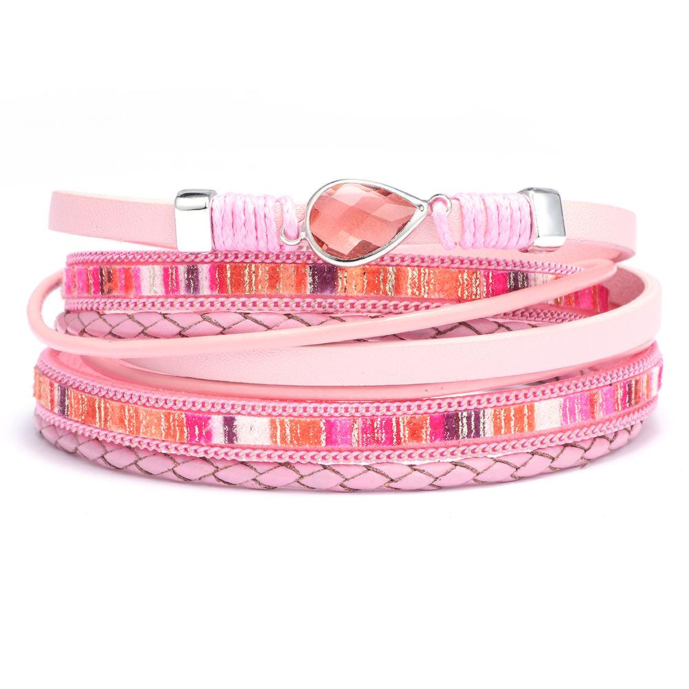 JMXD  Women Multi Layer Wrap Bracelet Magnetic Clasp Leather Rhinestone Bangle Adjustable Fashion Sparkle Cuff Gift