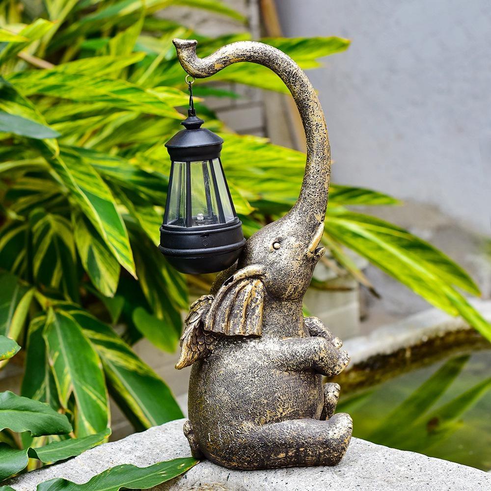 Vanntett Utendørs Solcelle Hagebelysning Elefant Hengende Lampe Dekorasjon Dyr Resin Håndverk Hage Gård Plen Lampe