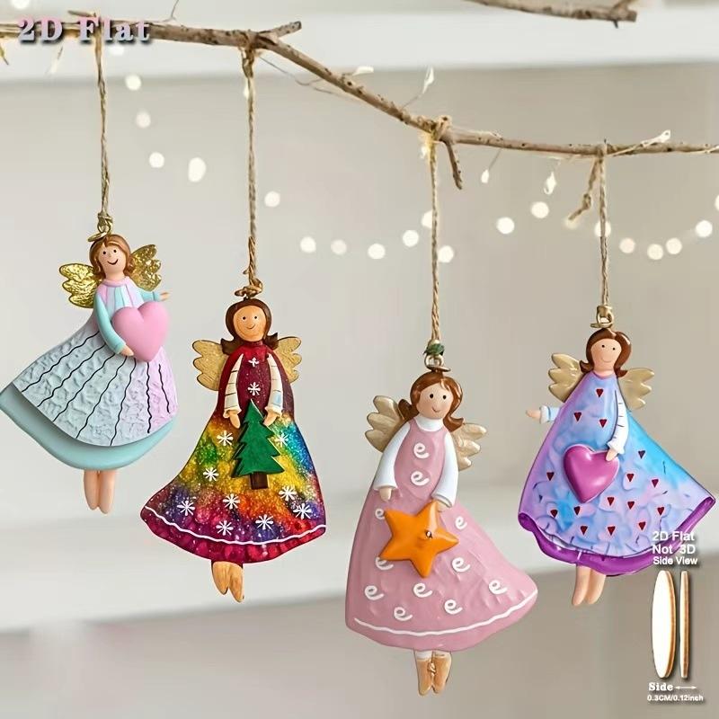 4 Pcs/Set Vintage Angel Hanging Decor Handmade Christmas Ornaments Festive Decor For Xmas Tree Home Office 2026 New Year Gift