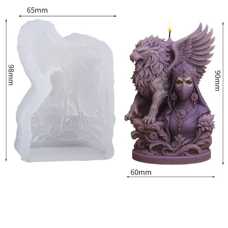 

Vintage Masked Queen & Winged Lion Candle Mold Silicone 3D Statue Epoxy Resin Mould for Aromatherapy Candle Making белый