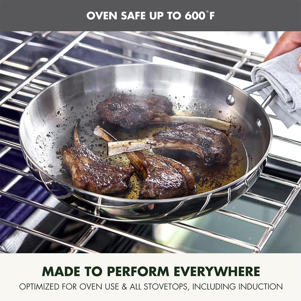LMETJMA 304 Stainless Steel Frying Pan Oven Safe Chef's Pan Induction Skillet NonStick Egg Steak Cooking Pan Kitchen Cookware