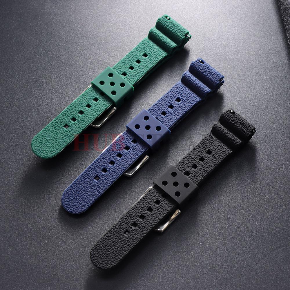 20mm 22mm Silicone Sport Strap Waterproof Diving Universal Watchband Stainless Steel Buckle Men Rubber Replace Watch Band Belt