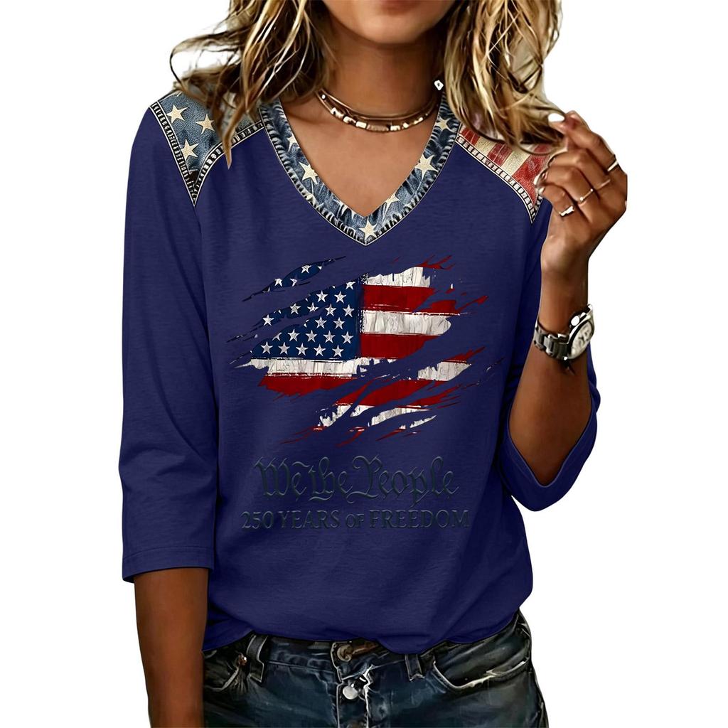 Women's Fashion Casual Independence Day Print Top