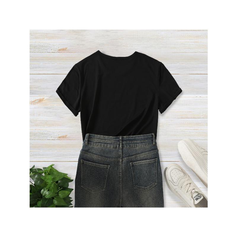 European Size Hot, Summer Women's Short Sleeve T-Shirt with Heart Pattern Print, Comfortable Breathable Fabric, Casual Sporty Style