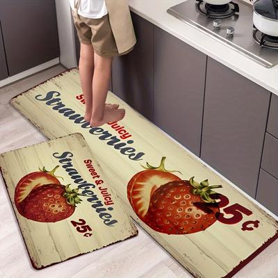 1 Uds. Alfombra antideslizante para suelo de cocina con diseño de fresas, alfombra para suelo de cocina, alfombra para cocina, decoración del hogar, decoración de la habitación