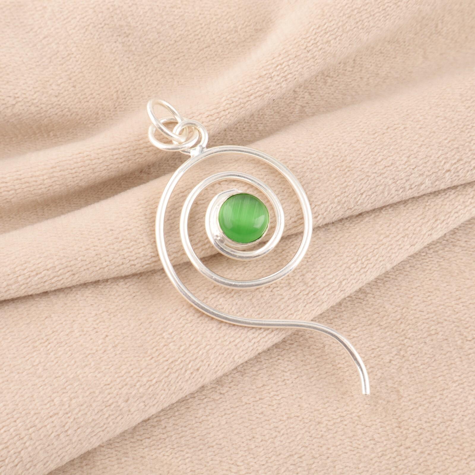 

Green Cat s Eye Gemstone 925 Sterling Silver Jewelry Handmade Necklace Pendant PP-42-44