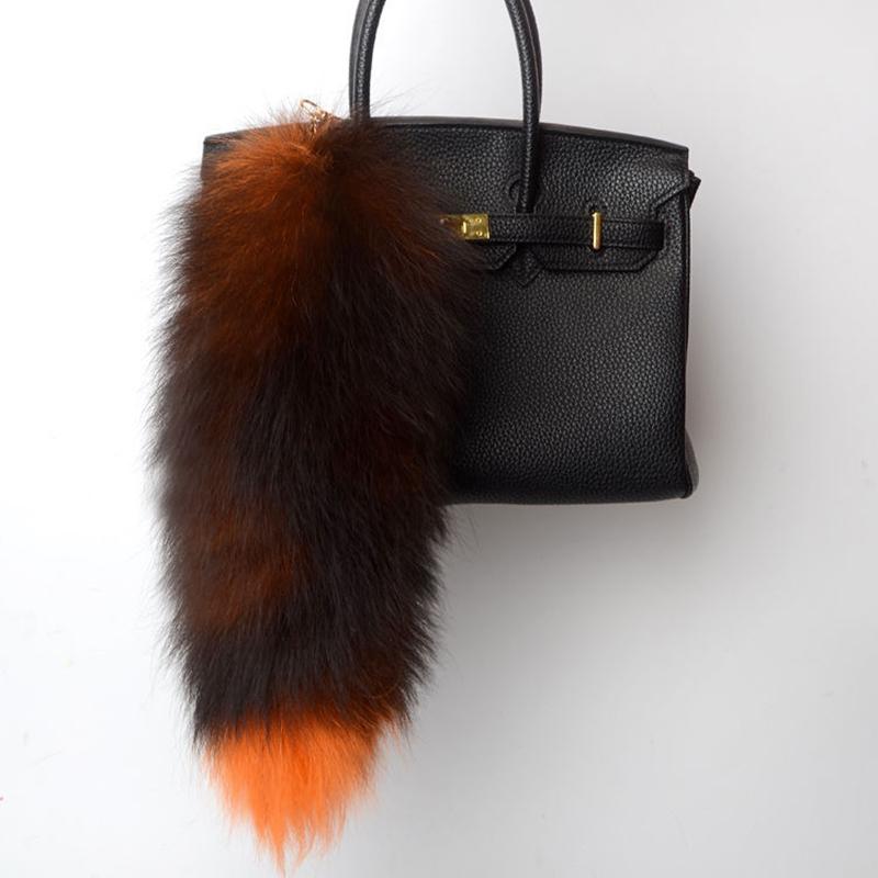 40Cm Real Fox Fur Tail Large Long Natural Fur Tail Keychain Pendant Cosplay Tail Cute Wolf Fox Tail Fur Car Keychains For Women