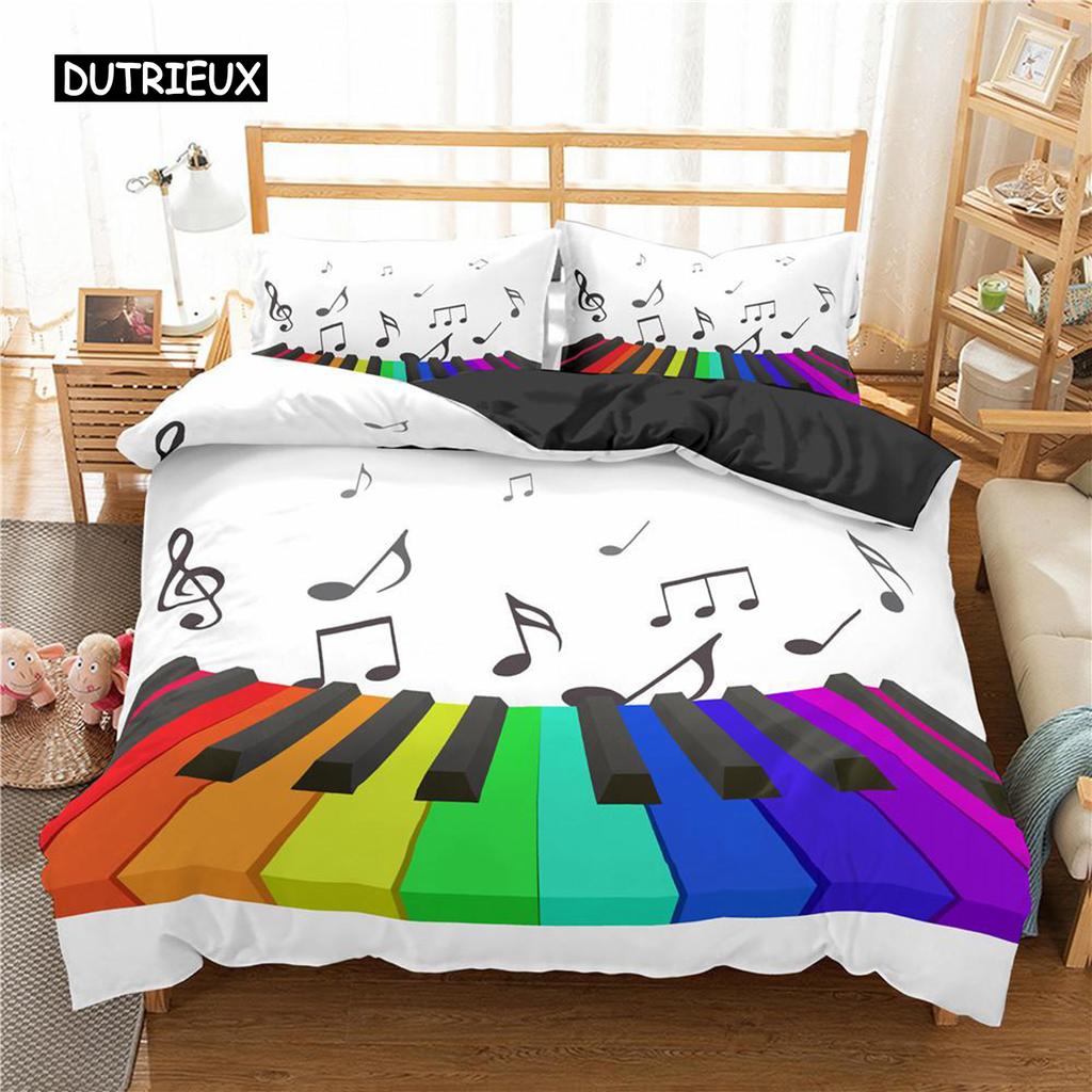 Piano Duvet Cover Set Black Piano Keyboard Music Note Kids Bedding Set Music Theme King Size 2/3pcs Soft Twin Comforter Cover