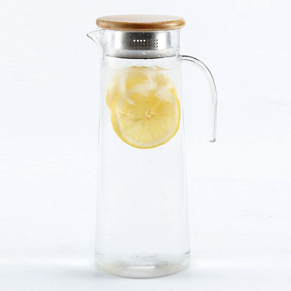 1.2L Acrylic Transparent Juice Bottle Cold Water Pitcher Jug for Bar Home UseBamboo Lid