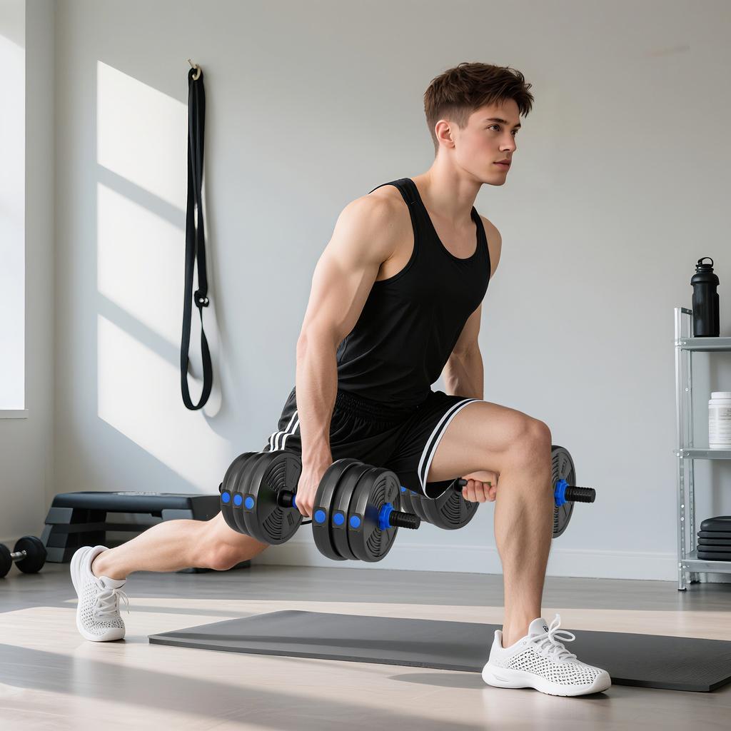 Adjustable Dumbbell Set, 25 Kg, 3-in-1, Extension Bar, Blue