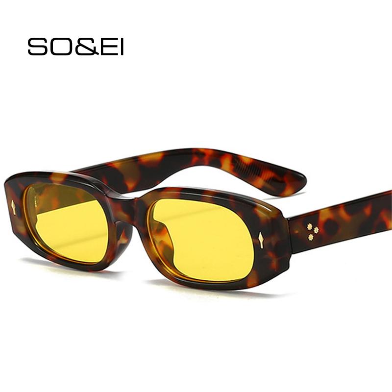 SO&EI Occhiali da Sole Rettangolari Piccoli alla Moda Donna Retro Colore Caramella Occhiali da Sole UV400 Uomo Di Tendenza Punk Borchie Occhiali da Sole