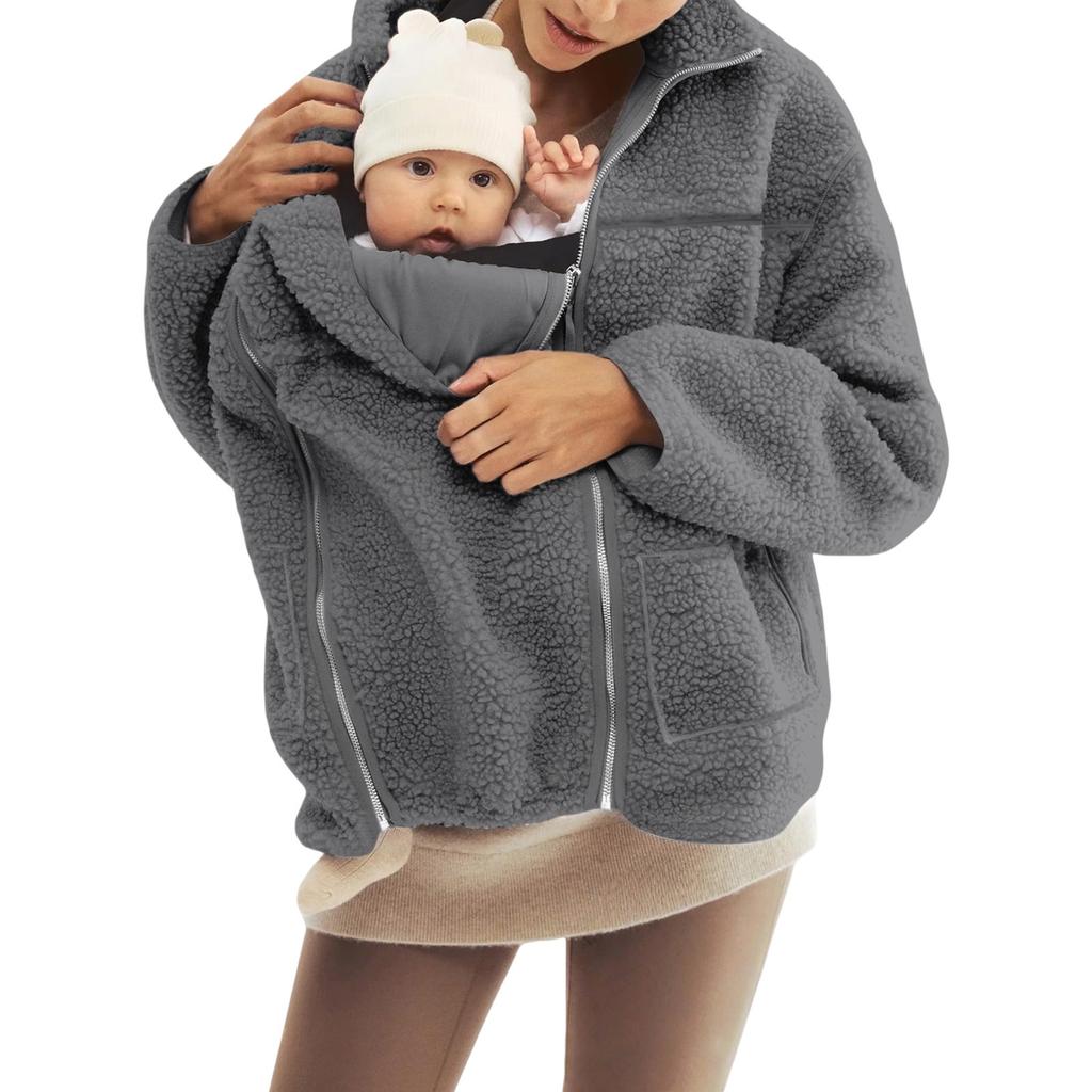 Manteau d'hiver chaud en peau de mouton unie à col roulé ample pour femme