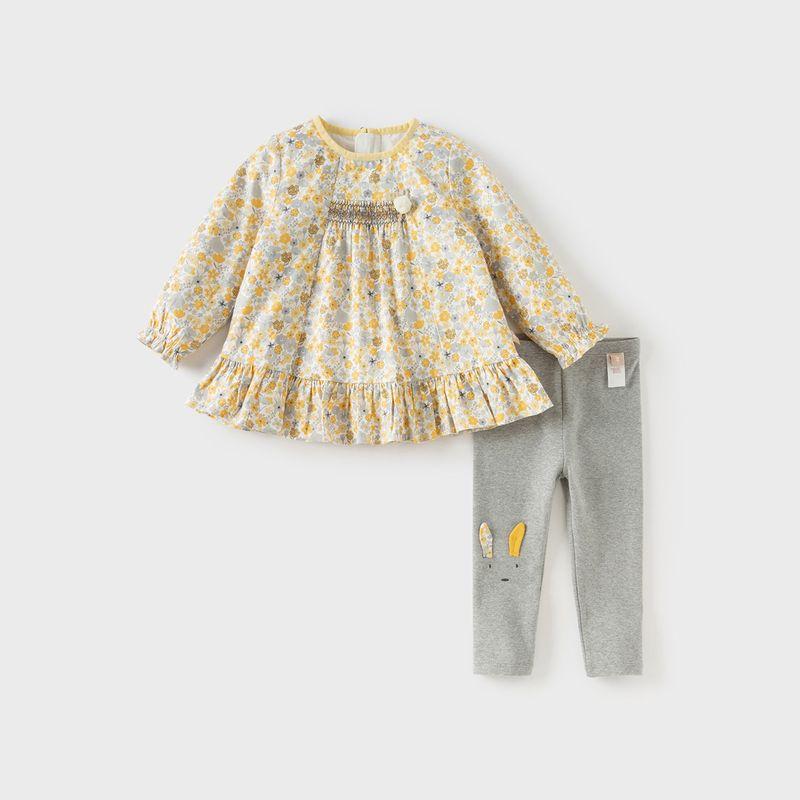 David Bella Children s Long Pants Set 2026 New Girls  Floral Top and Leggings Two-Piece Spring Outfit Small Floral Print [Ready in Stock] 110
