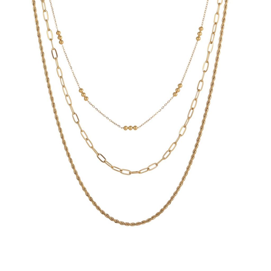 GEMCHIC Women's Stainless Steel 3-Layer Layered Chain Necklace Titanium Steel Paperclip Chain Versatile Choker Wholesale