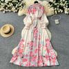 French Style Retro Elegant Shirt Dress Women Single-breasted Flower Print Long Party Dress Female Casual Chic Festival Clothing New