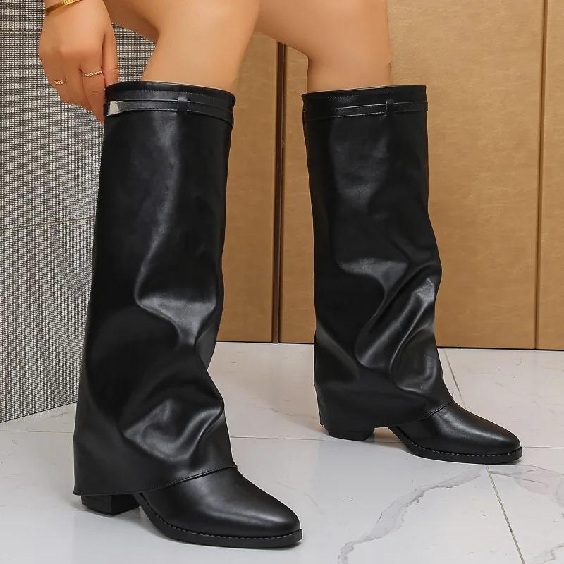 Dlouhé kozačky pro ženy Sexy vysoké podpatky Zimní boty Špičatá špička Módní vysoké dámské kozačky Lodičky Designérské gotické dámské kozačky