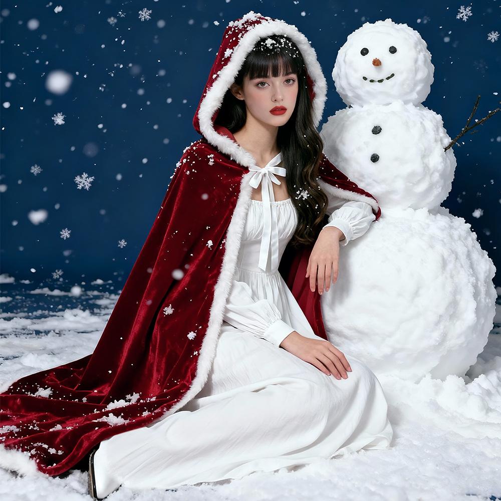 

Santa Claus cape Little Red Riding Hood cape Hooded fur collar cape Adult cape Court long cape One size fits all