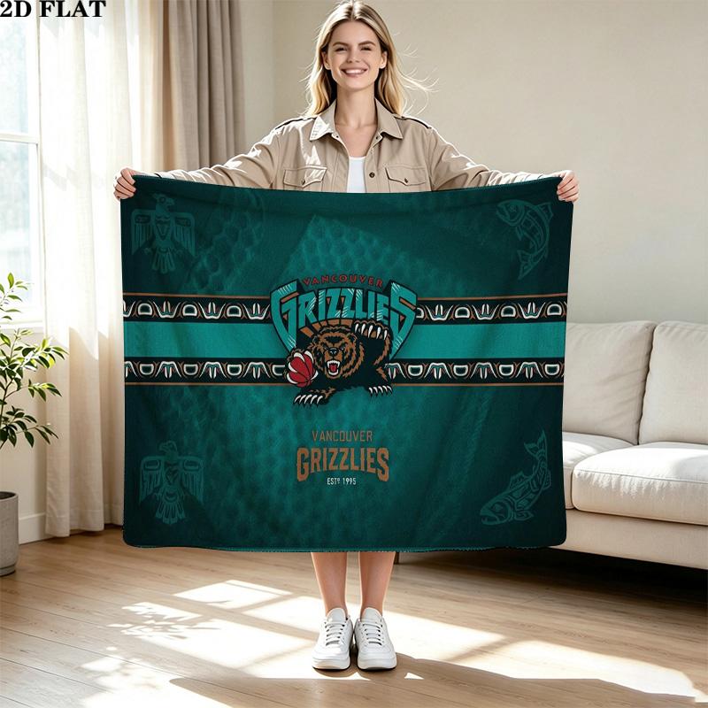 Vintage Vancouver Grizzlies Print Flannel Blanket High Quality Warm Comfortable Cover for All Seasons Perfect for Gifts Home Decor
