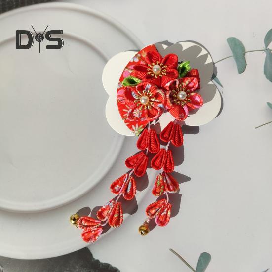 Haarnadel im Fächerstil mit Blumenglocken, Kunstperlen-Dekor, japanischer Kimono, Haarspange im antiken Stil, Haar-Accessoires