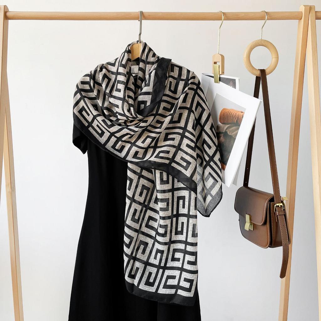 New cotton and linen scarf women's autumn high-end silk scarf retro khaki shawl