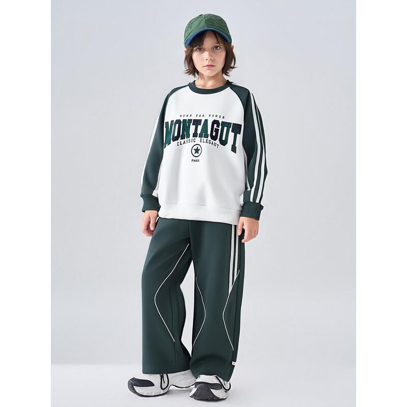 Montagut Kids American Letter Print Color Block Long Sleeve Tee & Track Pants Set 130 темно-зеленого