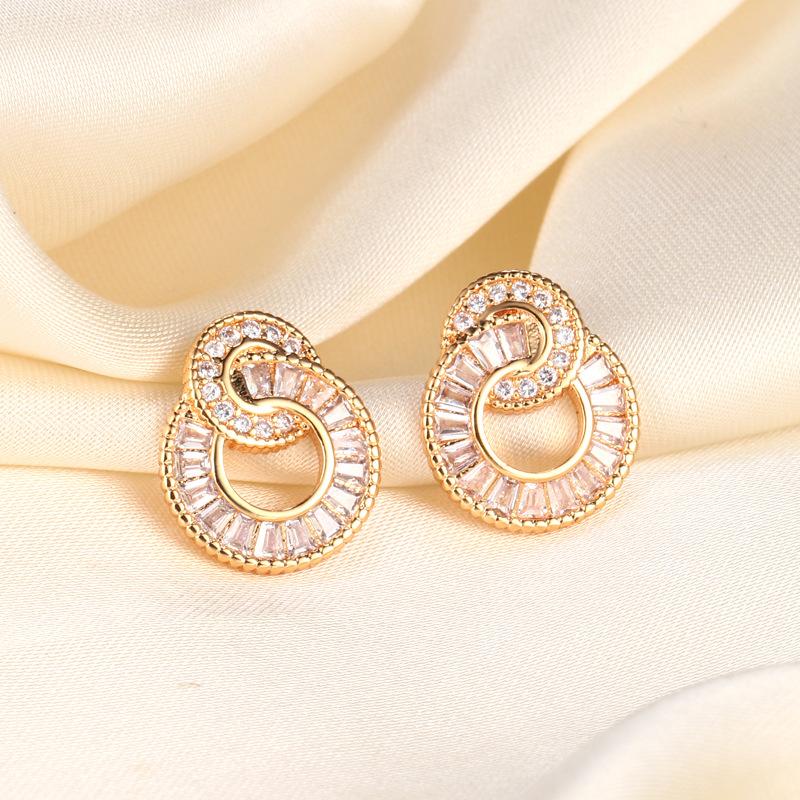 Slightly Studded Diamond Interlocking Stud Earrings Personalized Ear Jewelry
