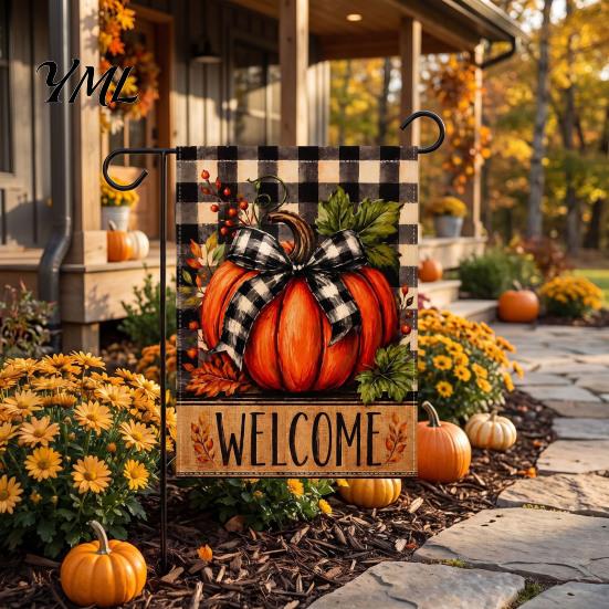 Decorative Pieces for Front Wall Stacked Pumpkin Garden Flag, Burlap Look Fall Outdoor Decor, Accents Indoor Double Sided Holiday Yard Banner,