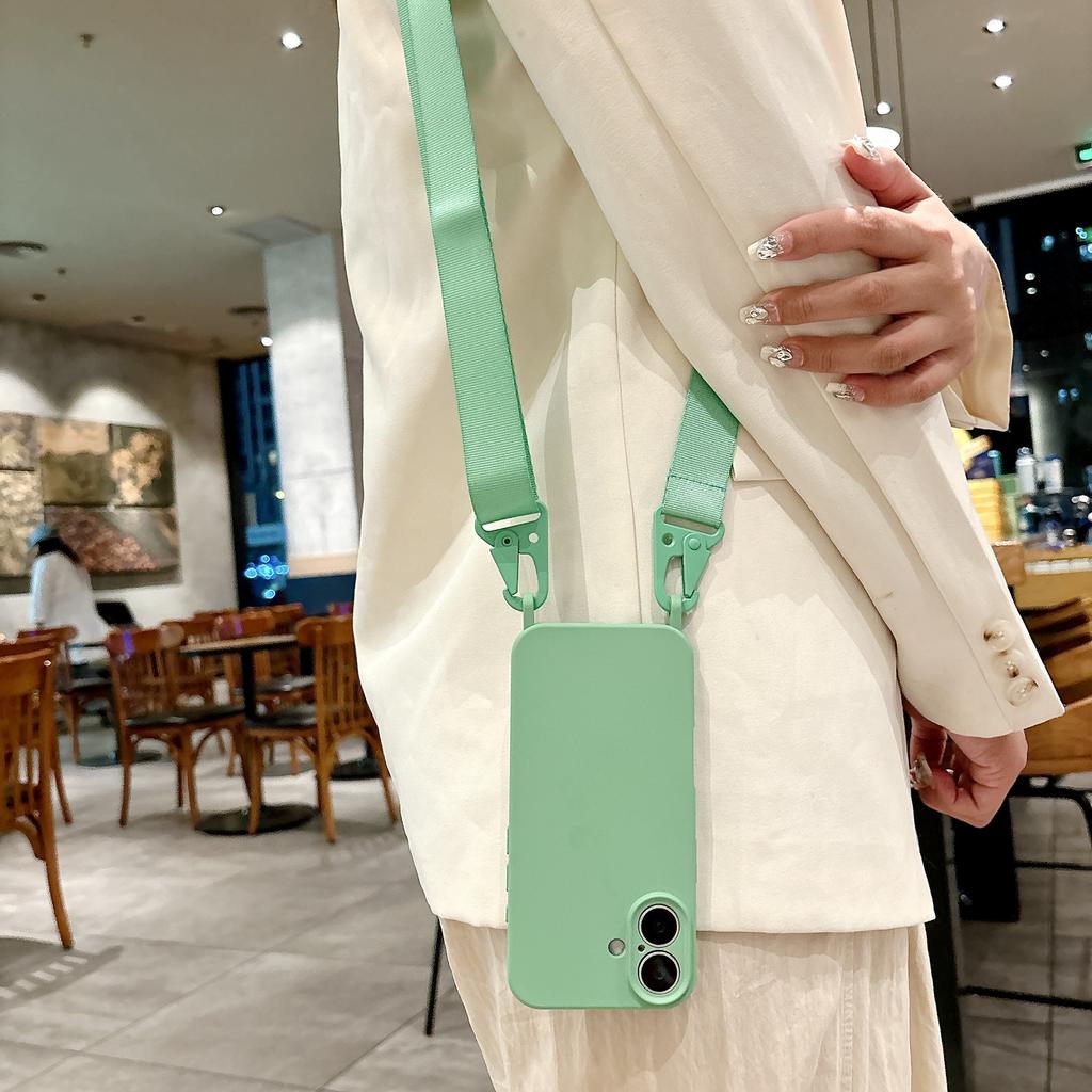Fine Hole Integrated Hanging Hole Oblique Span Wide Rope Imitation Liquid Silicone Suitable for Iphone17 Lanyard Mobile Phone Case 16pm Soft Case