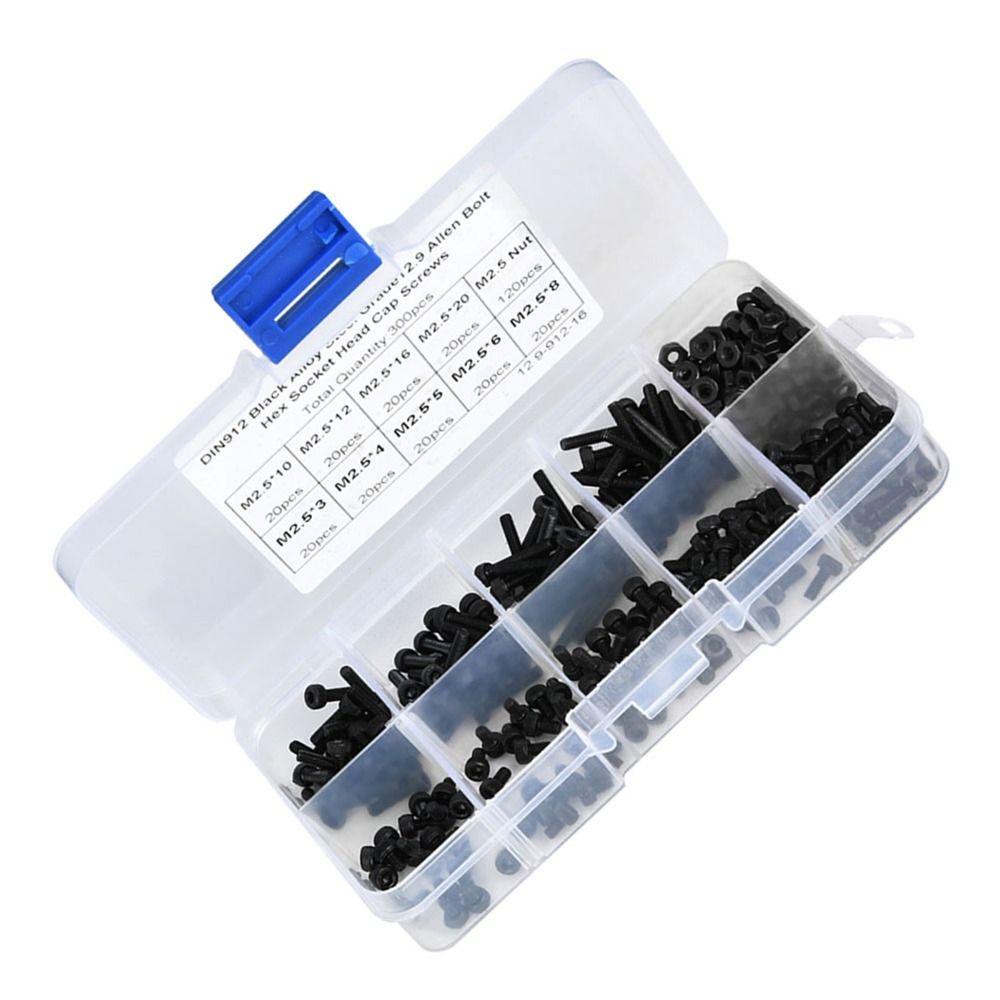 300pcs Alloy Steel Hex Socket Head Screws for automotive maintenance, household use.