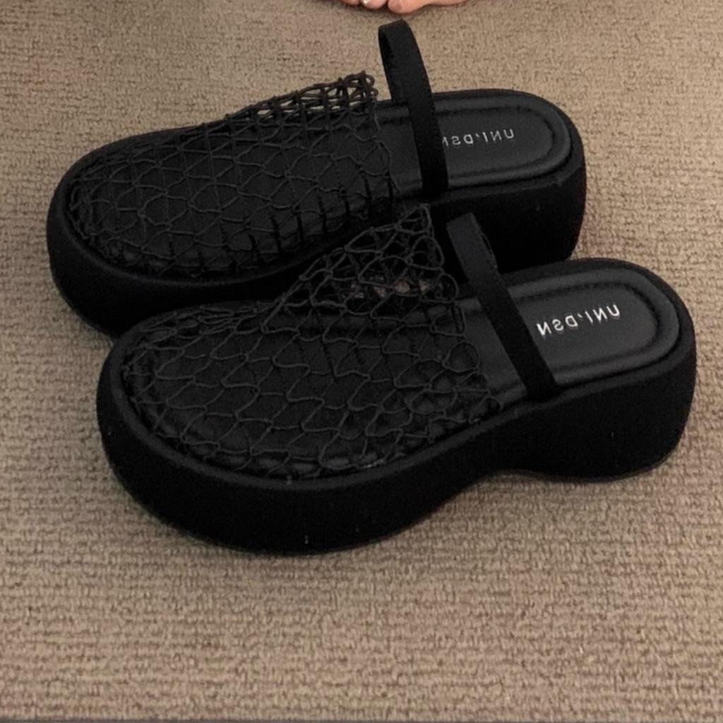 Fashion Fashion Hollow Thick-Soled High-Heeled Sandals 2025 Summer New Bag Head Thick-Soled Heightening Casual Slippers Women