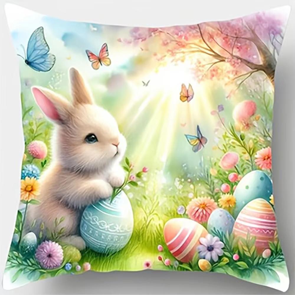 Pcs Easter Bunny and Egg Pillowcase Printed Polyester Cm Throw Pillowcover Decorative Sofa Cushion Pillowslip Home Decor