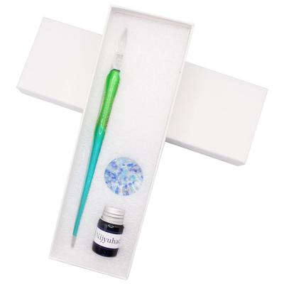 Nijyuhachi Star Fantasy Glass Dip Pen Set Blue Green with Ink Bottle and Stand
