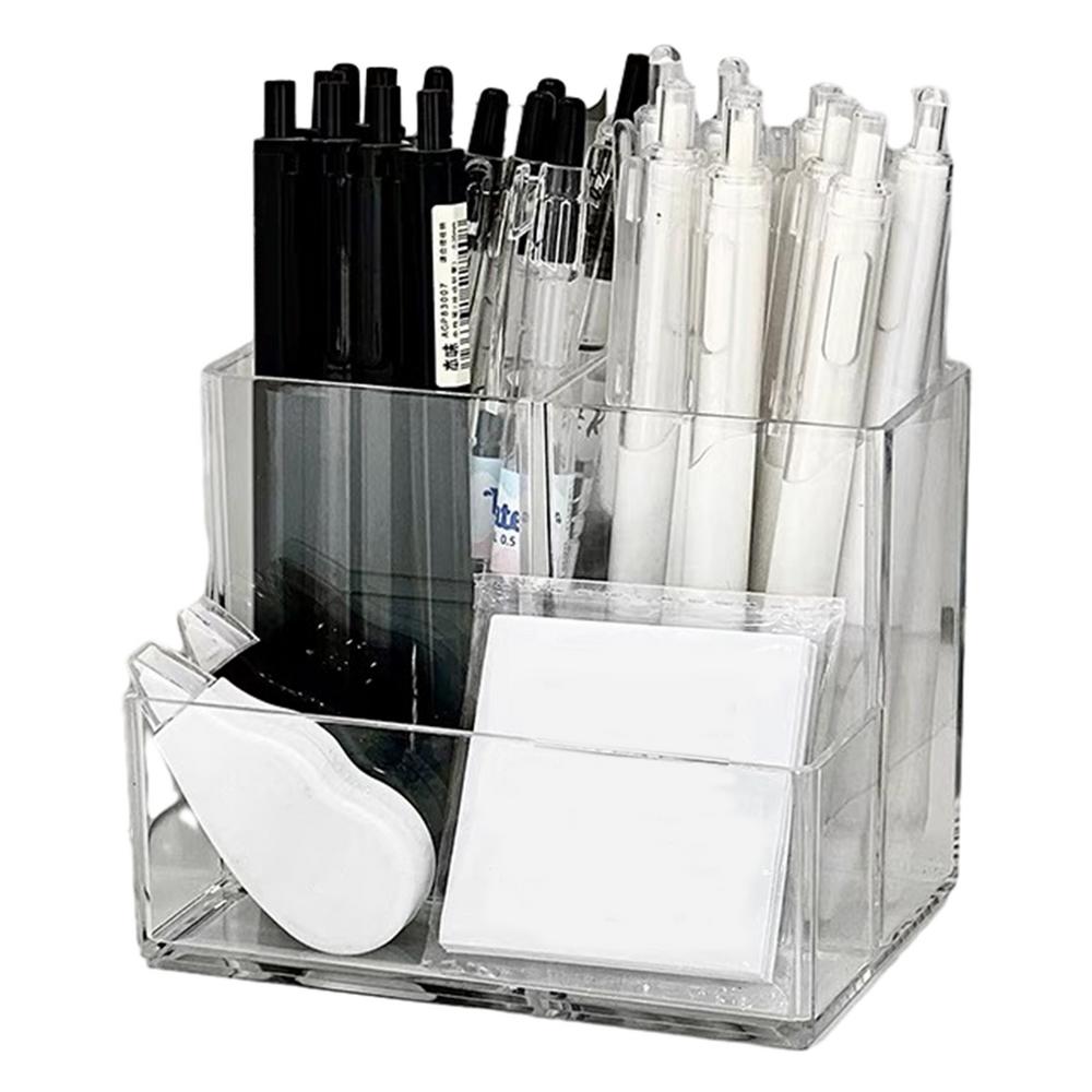 Clear Acrylic Pencil Holder 4 Compartments Makeup Organizer Pencil Cup Clear Acrylic Pen Container Stationery Organizer Pencil