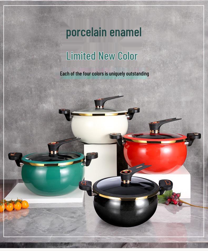 Universal Non-Stick Enamel Micro-Pressure Cooker for Soup and Stew, Compatible with Gas and Induction Stoves