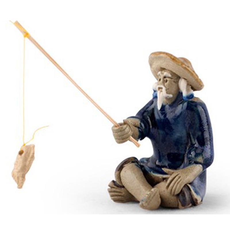 Pesca Vecchio Resina Statuetta Statua Seduto Ornamento da Giardino Esterno Giardino