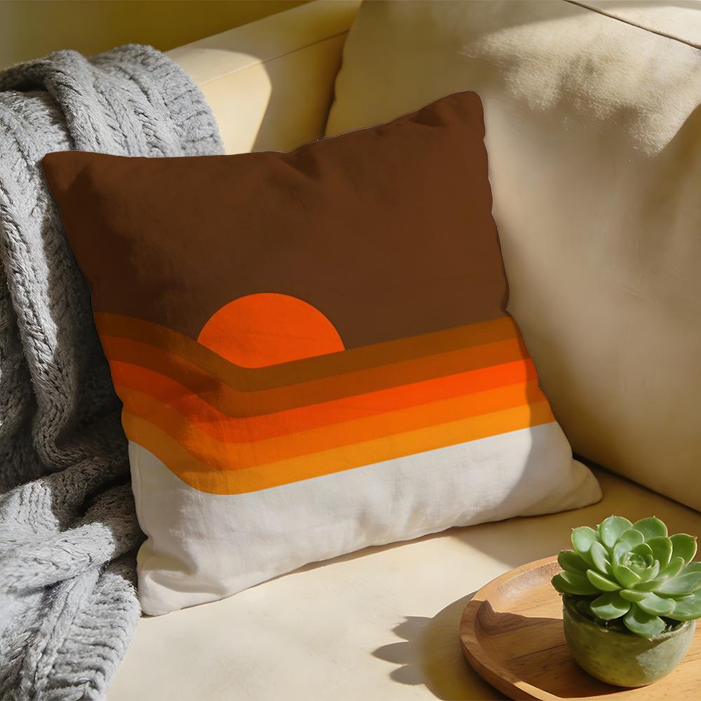 Cushion Cover  Washed Linen  Soft Breathable Decorative Case For Sofa Home Rainbow Series Geometric Print Pillow cover