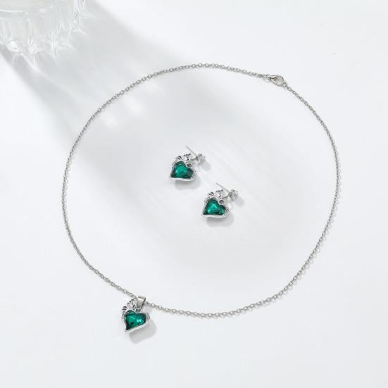1 Set Love Heart Jewelry Rhinestone Faux Gem Heart Necklace And Earrings Women Heart Pendant Jewelry Set for Wedding Valentine's Day Gift
