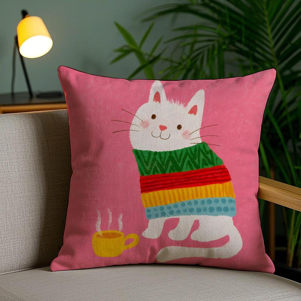 Cat Cute Cushion Cover Soft Short Plush Double-Sided Printing Home Decor Machine Washable Pillow Case Gift