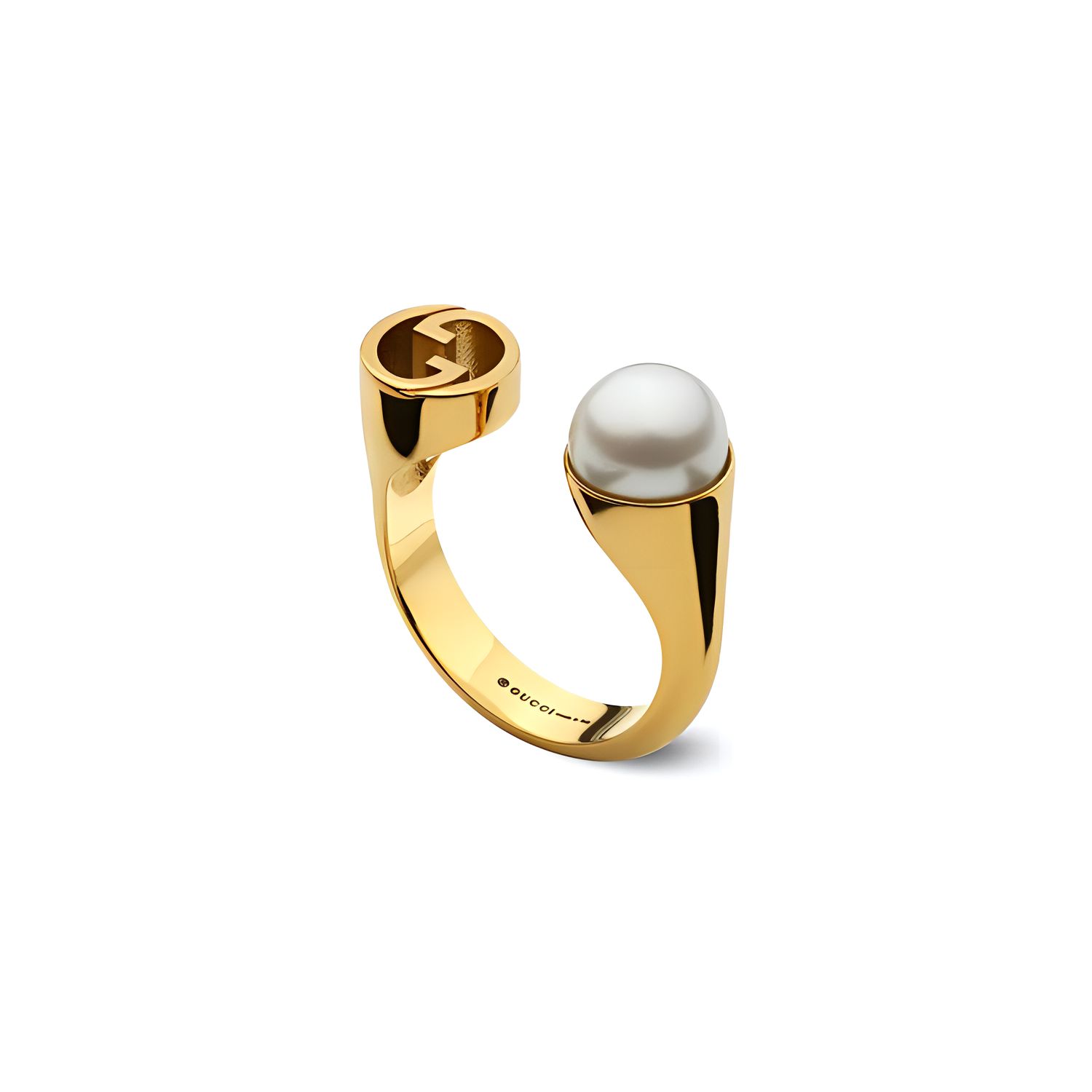

Gucci Blondie Hollow Round Interlocking Double G And Resin Pearl Glossy Ring Unisex rings Gold 797423JCF27 XS