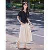 Linen Beaded French Shirt & Skirt Two-Piece Set