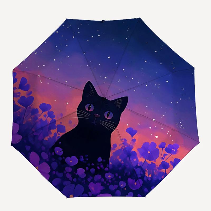 1pc Artistic Black Cat Automatic Open 8-Rib Windproof Umbrella, Travel & Commuting, Suitable for All Seasons