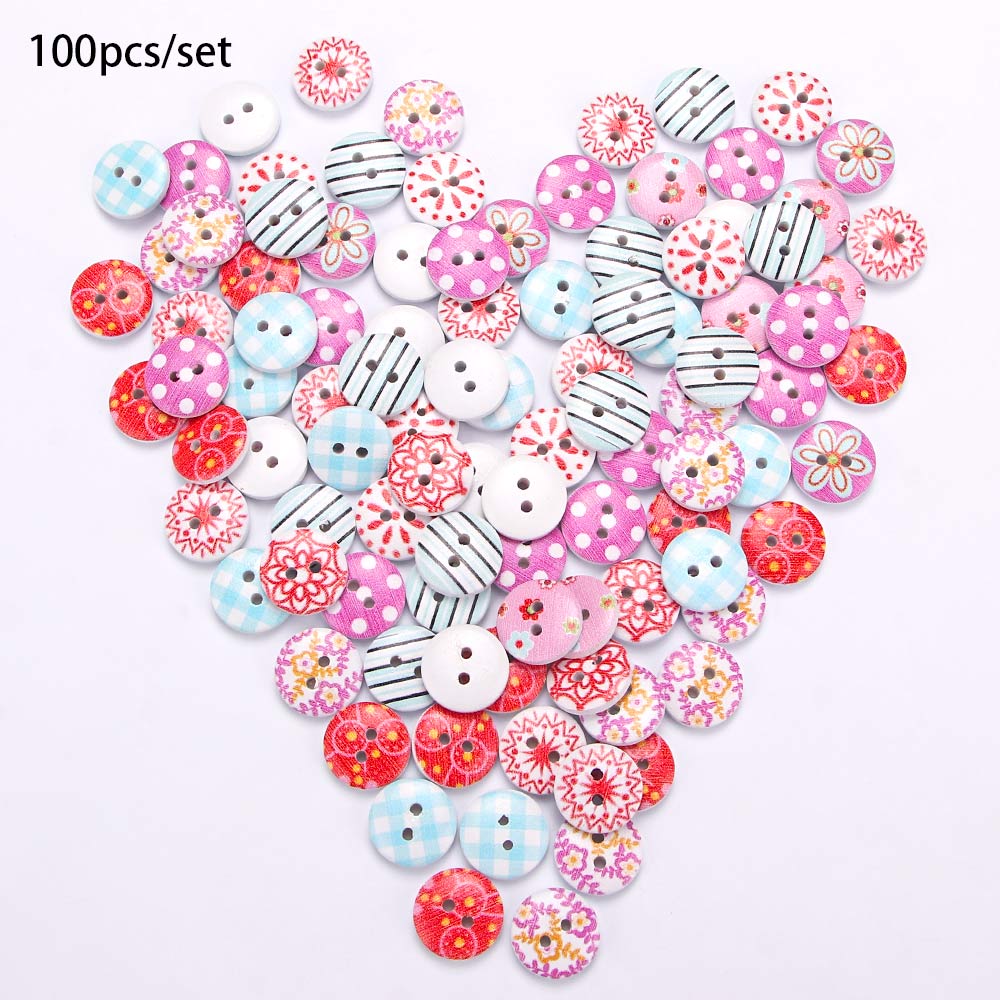 

Пуговицы для скрапбукинга, шитья, 15 мм, 2 отверстия, деревянные, смешанная печать, круглый узор, декоративные пуговицы