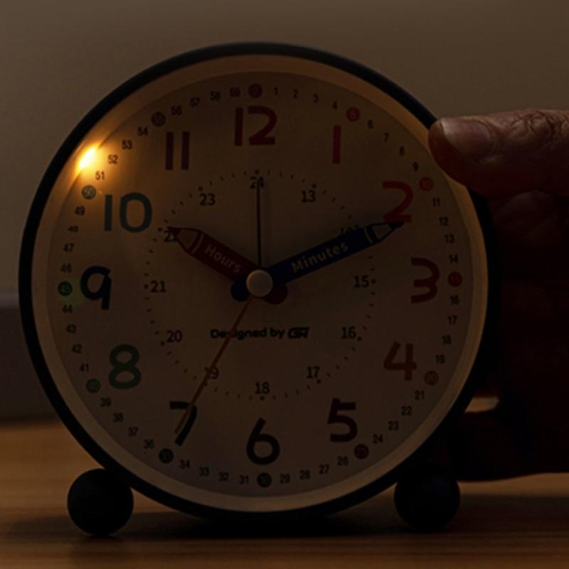 Children Learning Colorful Analog Quiet Alarm Clock With Big Number And Simple Control Nightlight For Home Bedsides Use