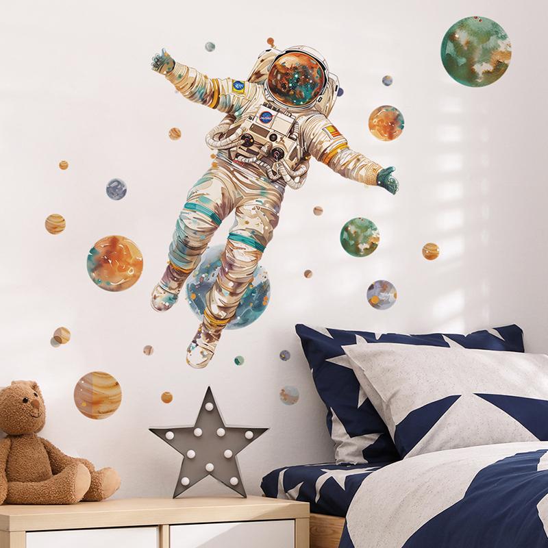 Cartoon Dream Astronaut Planet Wall Stickers Children'S Room Background Decals Bedroom Home Decor Mural