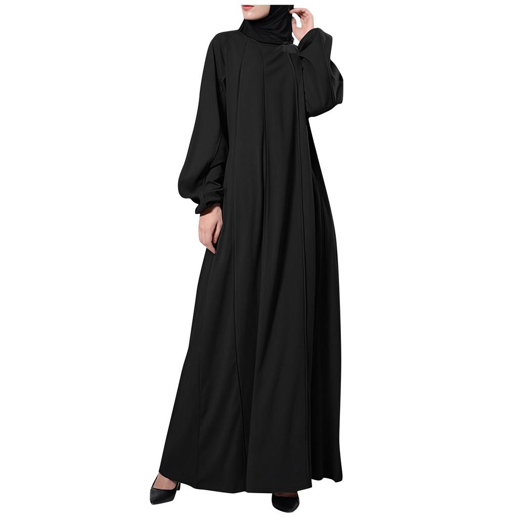 Women's Casual Loose Long Sleeve Round Neck Solid Color Robe Dress